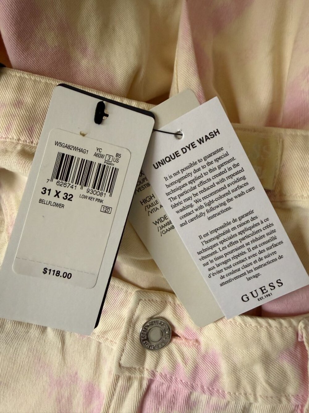 Guess Wide Leg Tie Dye Jeans Denim Pant Relaxed Fit Medium Rise Pink 31 x 32 NWT - Picture 6 of 8